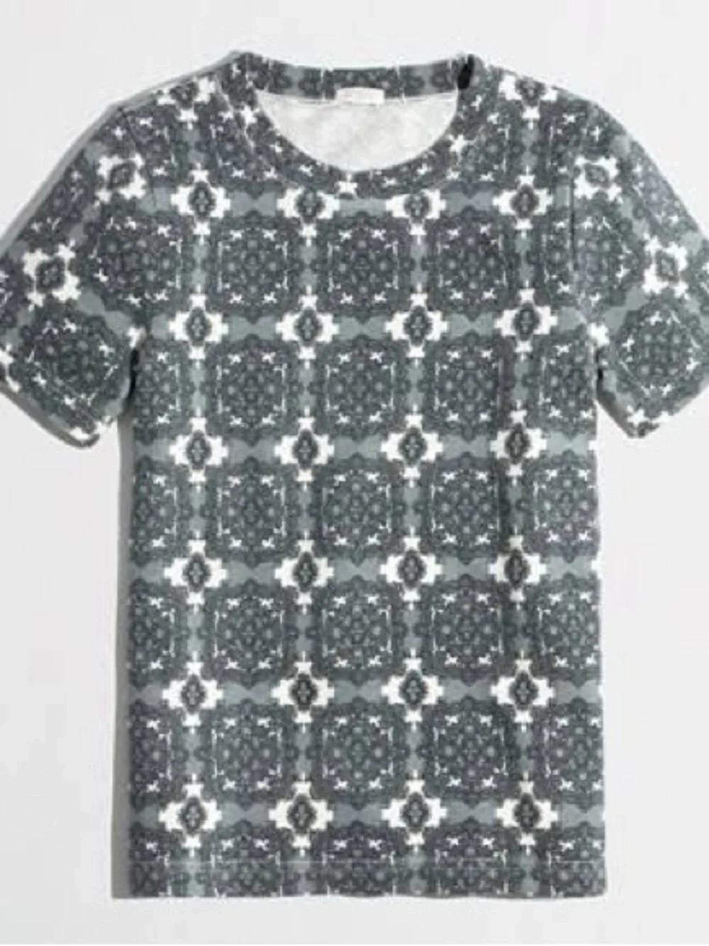 J Crew Mosaic Tile Print Sweatshirt Top Fall Cozy Retro Short Sleeve Knit